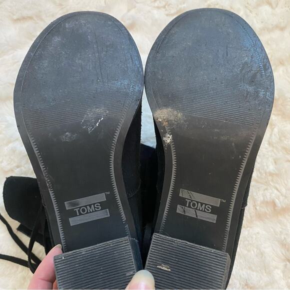 Toms Mila Black Suede Block Heel Lace Up Slouchy Boho Boots Size 8 Womens - Picture 15 of 16